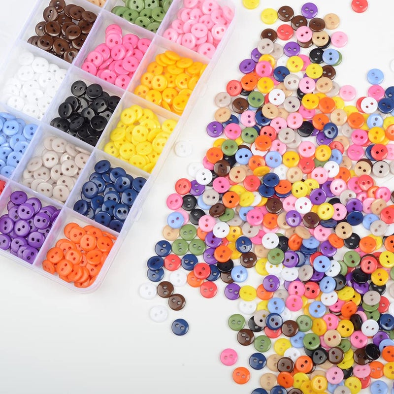 OELFFOW Round 2 Holes Craft Buttons  1125Pcs 0.35 Inch(9mm) Sewing Buttons  15 Colors Resin Buttons  for Sewing Children Sweater DIY Crafts Scrapbooking Children's Manual Project - Image 5